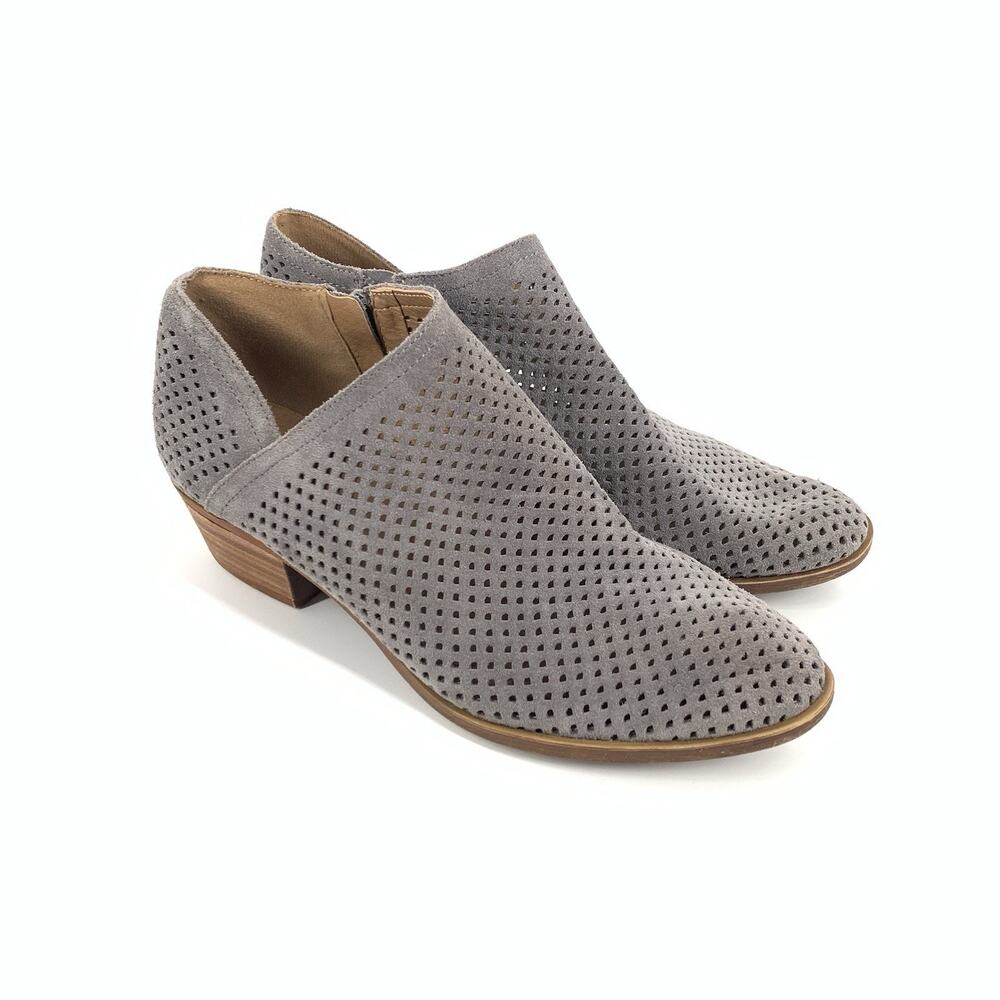 Lucky Brand Baylah Perforated Suede Ankle Booties Size 8.5 Womens Gray Low Boots